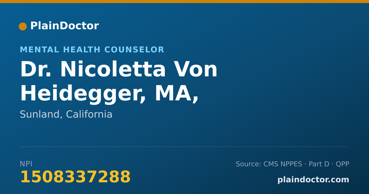 Shareable card for Nicoletta Von Heidegger, MA, MED,LMFT #110256 - Mental Health Counselor, Sunland, CA