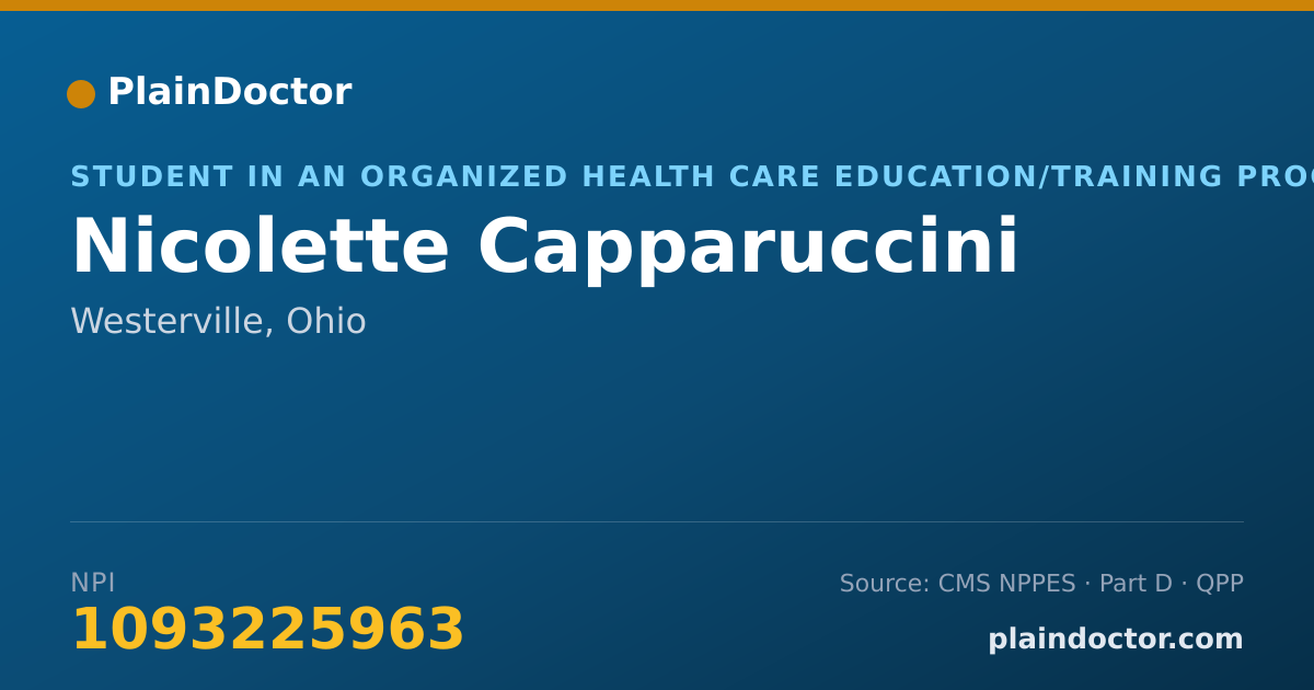 Shareable card for Nicolette Capparuccini - Student in an Organized Health Care Education/Training Program, Westerville, OH