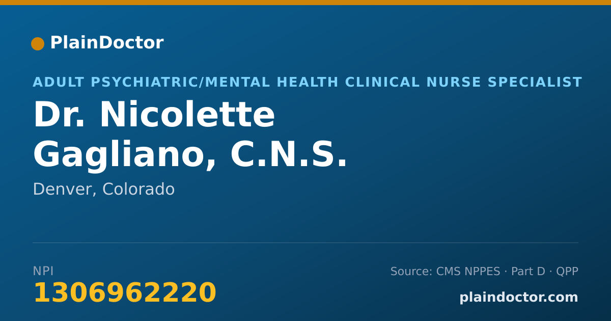 Shareable card for Nicolette Gagliano, C.N.S. - Adult Psychiatric/Mental Health Clinical Nurse Specialist, Denver, CO