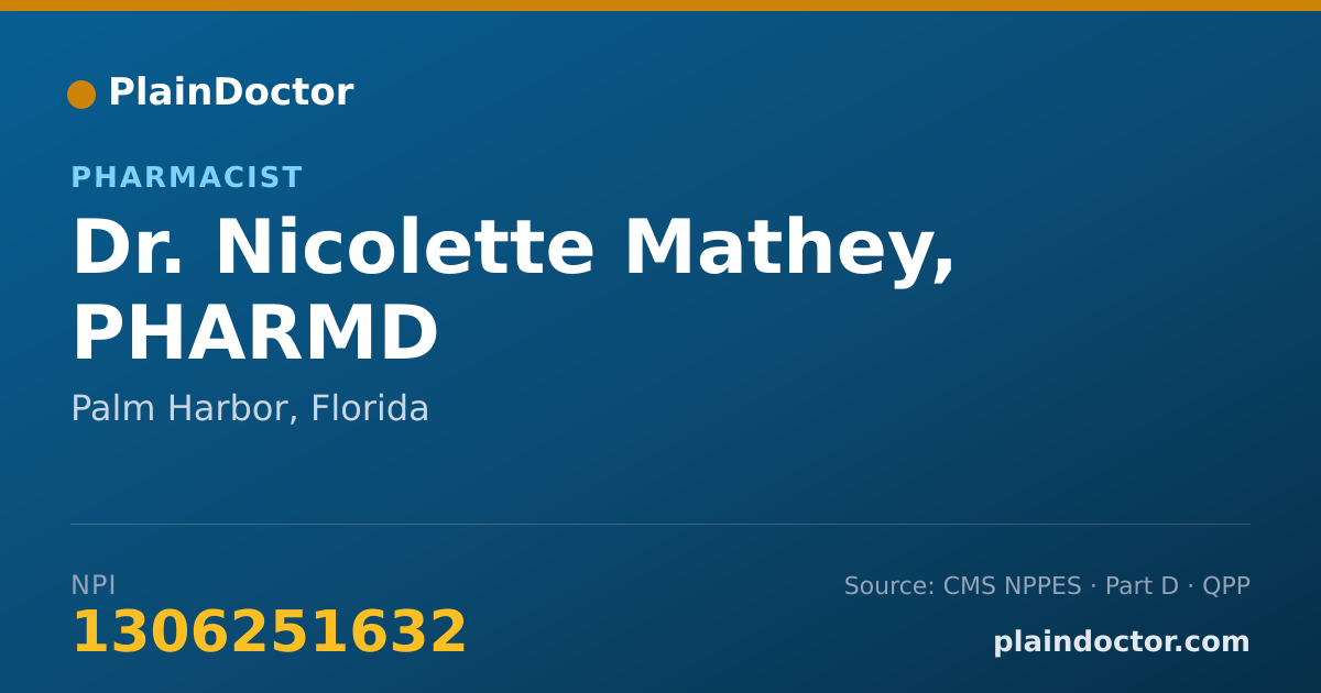 Shareable card for Nicolette Mathey, PHARMD - Pharmacist, Palm Harbor, FL