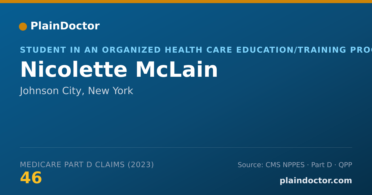 Shareable card for Nicolette McLain - Student in an Organized Health Care Education/Training Program, Johnson City, NY