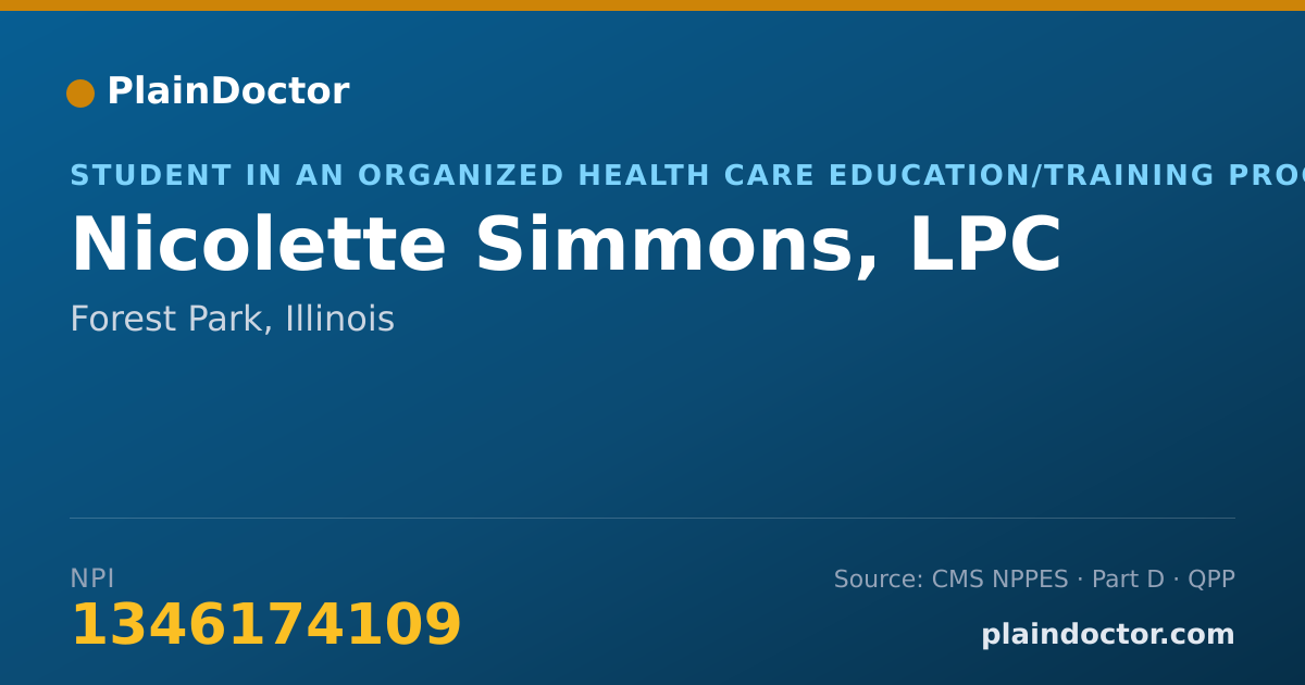 Shareable card for Nicolette Simmons, LPC - Student in an Organized Health Care Education/Training Program, Forest Park, IL