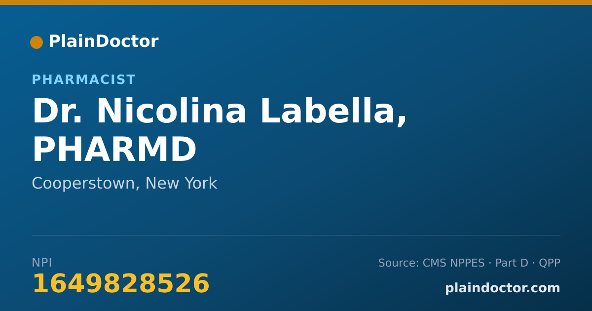 Shareable card for Nicolina Labella, PHARMD - Pharmacist, Cooperstown, NY