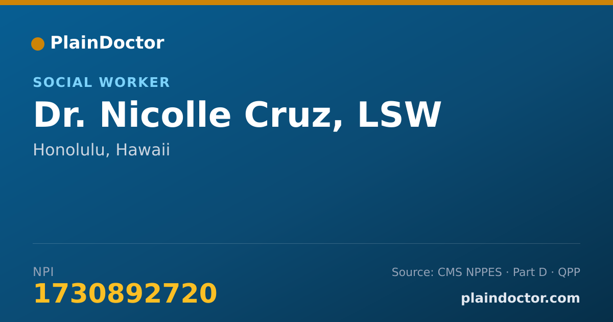 Shareable card for Nicolle Cruz, LSW - Social Worker, Honolulu, HI