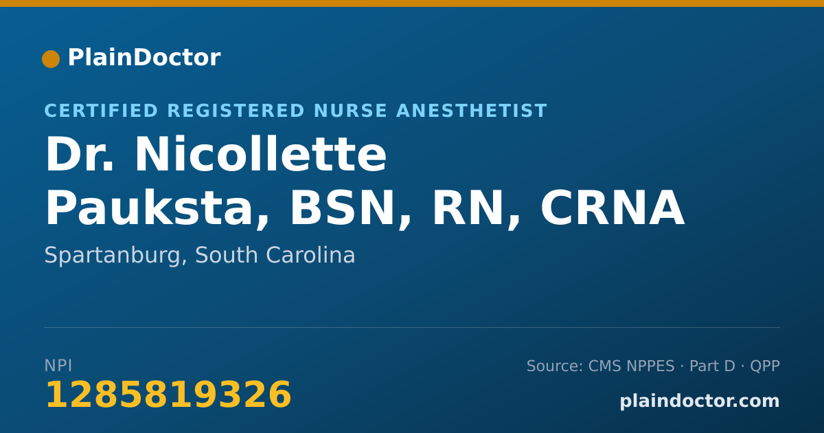 Shareable card for Nicollette Pauksta, BSN, RN, CRNA - Certified Registered Nurse Anesthetist, Spartanburg, SC