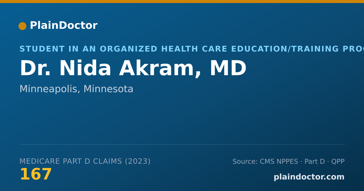 Shareable card for Nida Akram, MD - Student in an Organized Health Care Education/Training Program, Minneapolis, MN