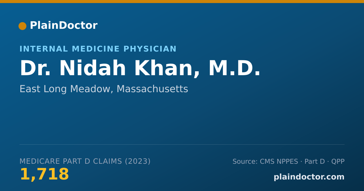 Shareable card for Nidah Khan, M.D. - Internal Medicine Physician, East Long Meadow, MA
