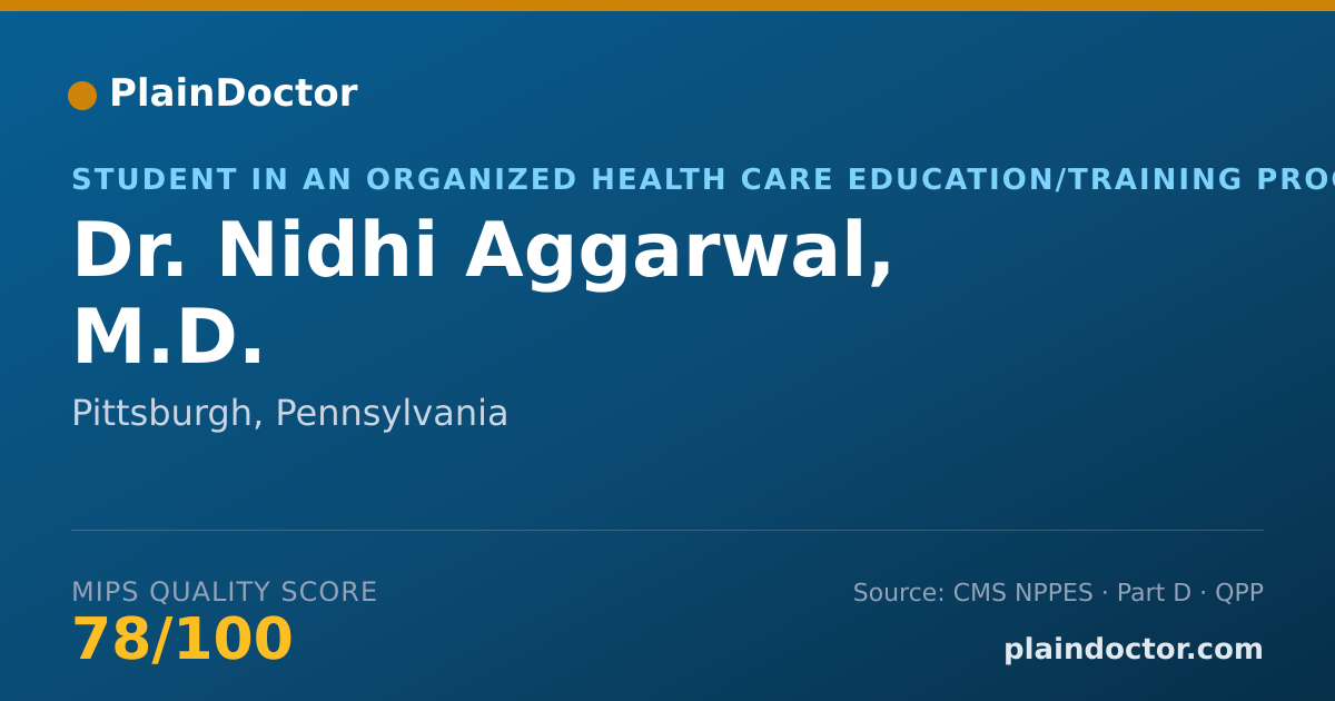 Shareable card for Nidhi Aggarwal, M.D. - Student in an Organized Health Care Education/Training Program, Pittsburgh, PA