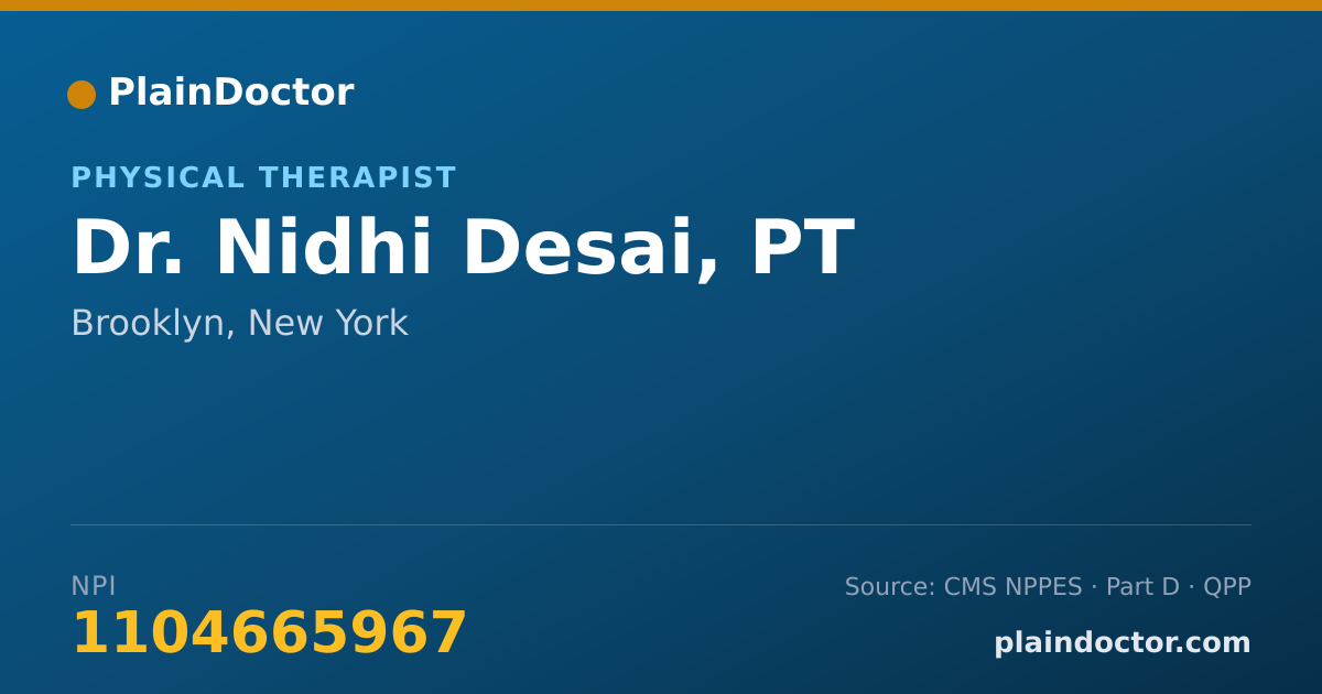 Shareable card for Nidhi Desai, PT - Physical Therapist, Brooklyn, NY