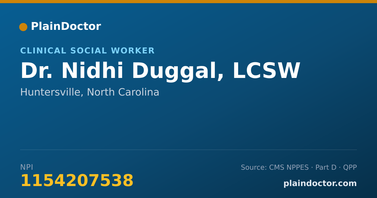Shareable card for Nidhi Duggal, LCSW - Clinical Social Worker, Huntersville, NC