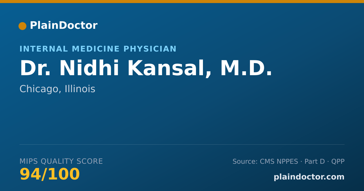 Shareable card for Nidhi Kansal, M.D. - Internal Medicine Physician, Chicago, IL