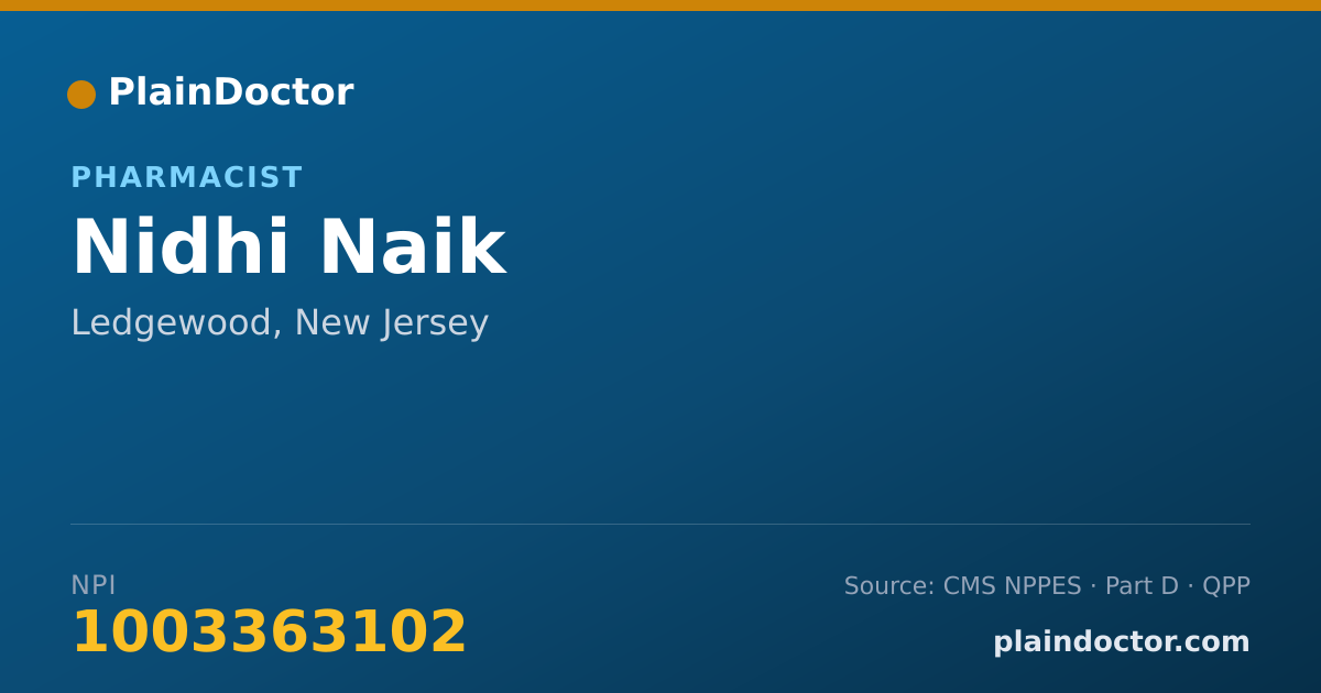 Shareable card for Nidhi Naik - Pharmacist, Ledgewood, NJ