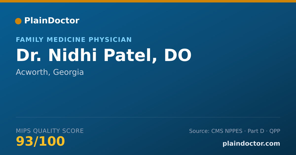 Shareable card for Nidhi Patel, DO - Family Medicine Physician, Acworth, GA