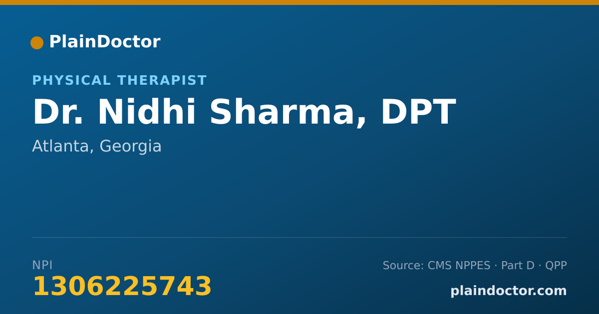 Shareable card for Nidhi Sharma, DPT - Physical Therapist, Atlanta, GA