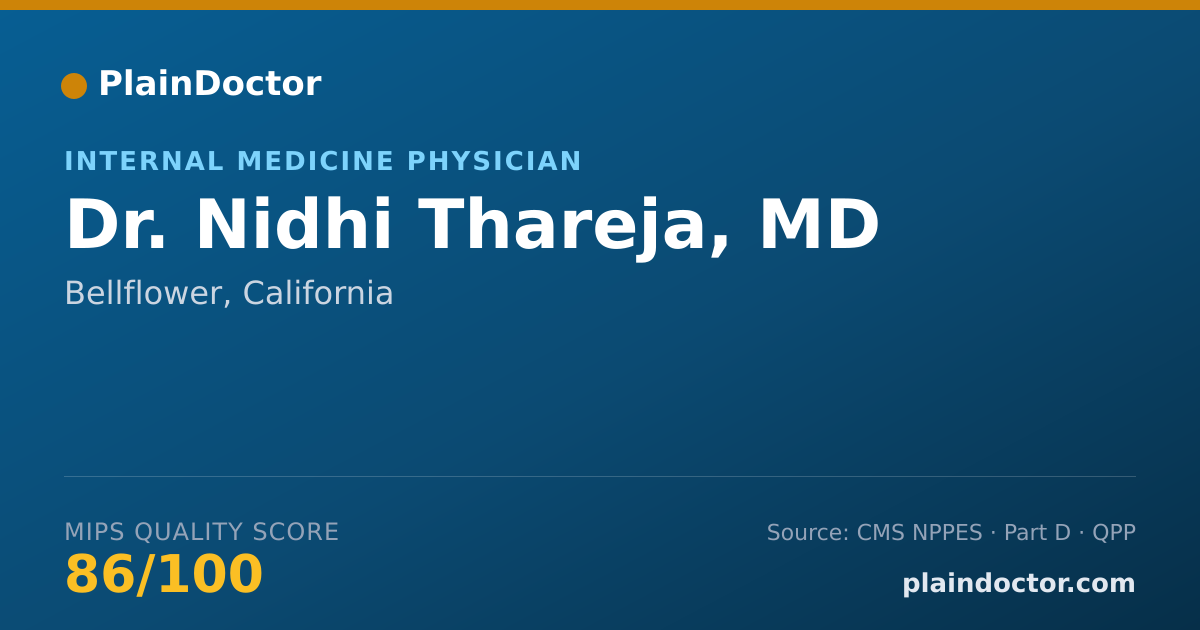 Shareable card for Nidhi Thareja, MD - Internal Medicine Physician, Bellflower, CA