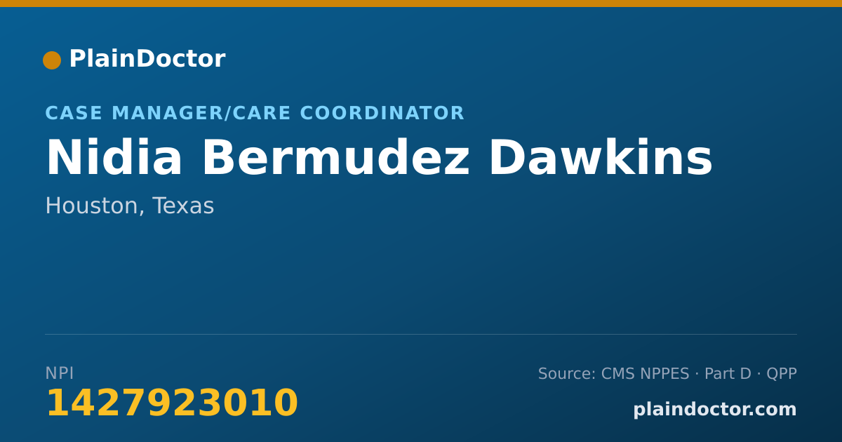 Shareable card for Nidia Bermudez Dawkins - Case Manager/Care Coordinator, Houston, TX