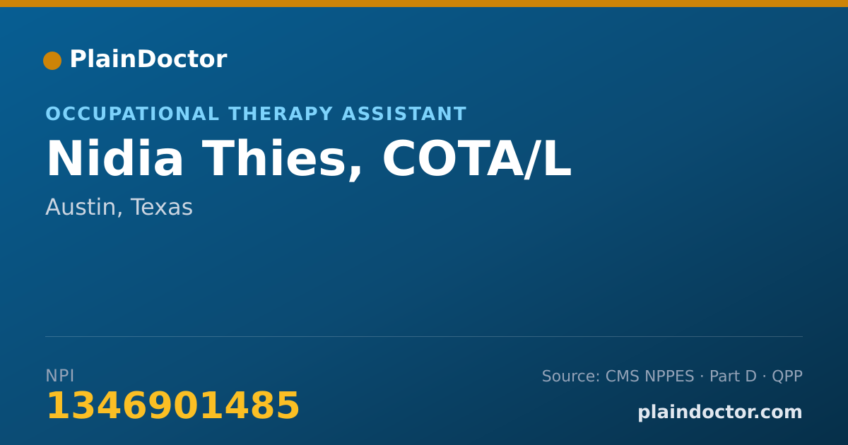 Shareable card for Nidia Thies, COTA/L - Occupational Therapy Assistant, Austin, TX