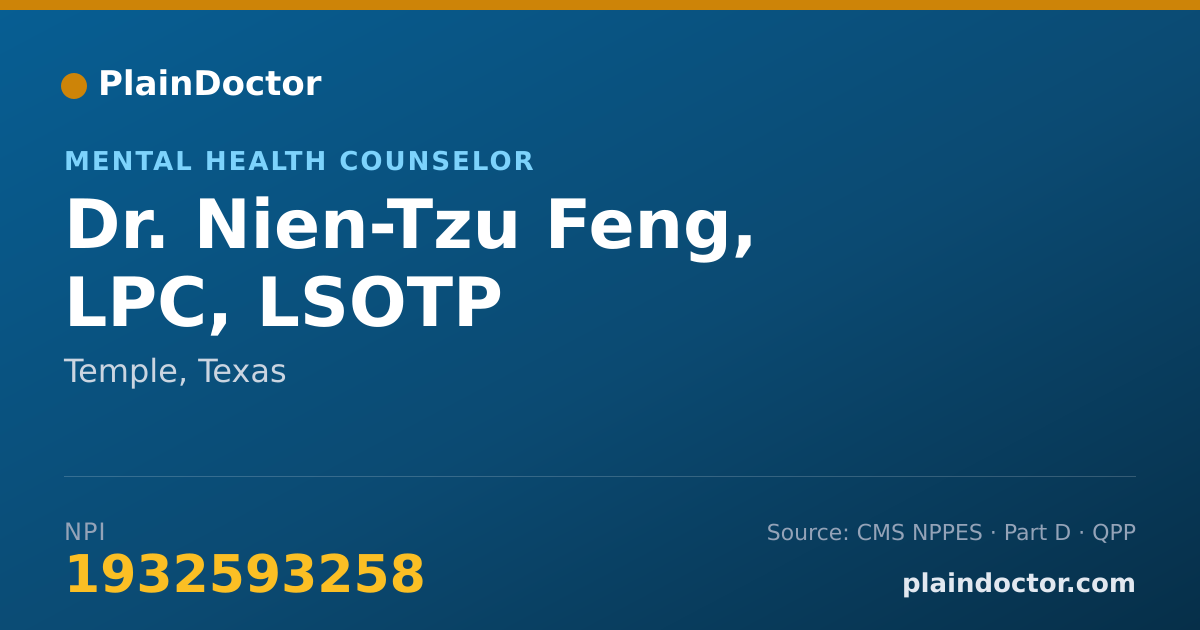 Shareable card for Nien-Tzu Feng, LPC, LSOTP - Mental Health Counselor, Temple, TX