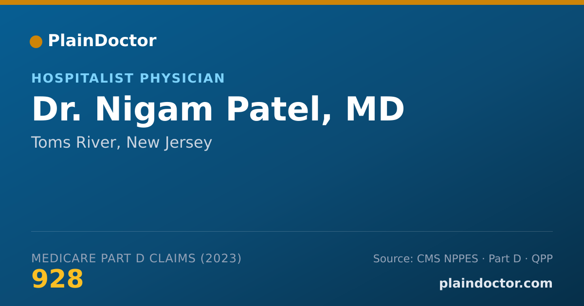Shareable card for Nigam Patel, MD - Hospitalist Physician, Toms River, NJ