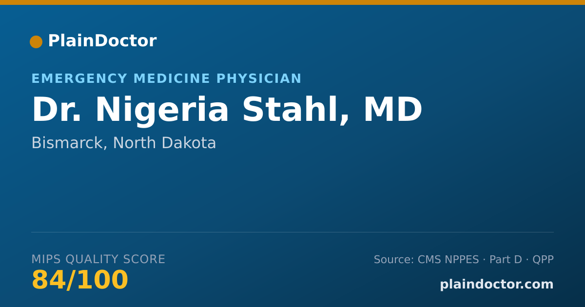 Shareable card for Nigeria Stahl, MD - Emergency Medicine Physician, Bismarck, ND