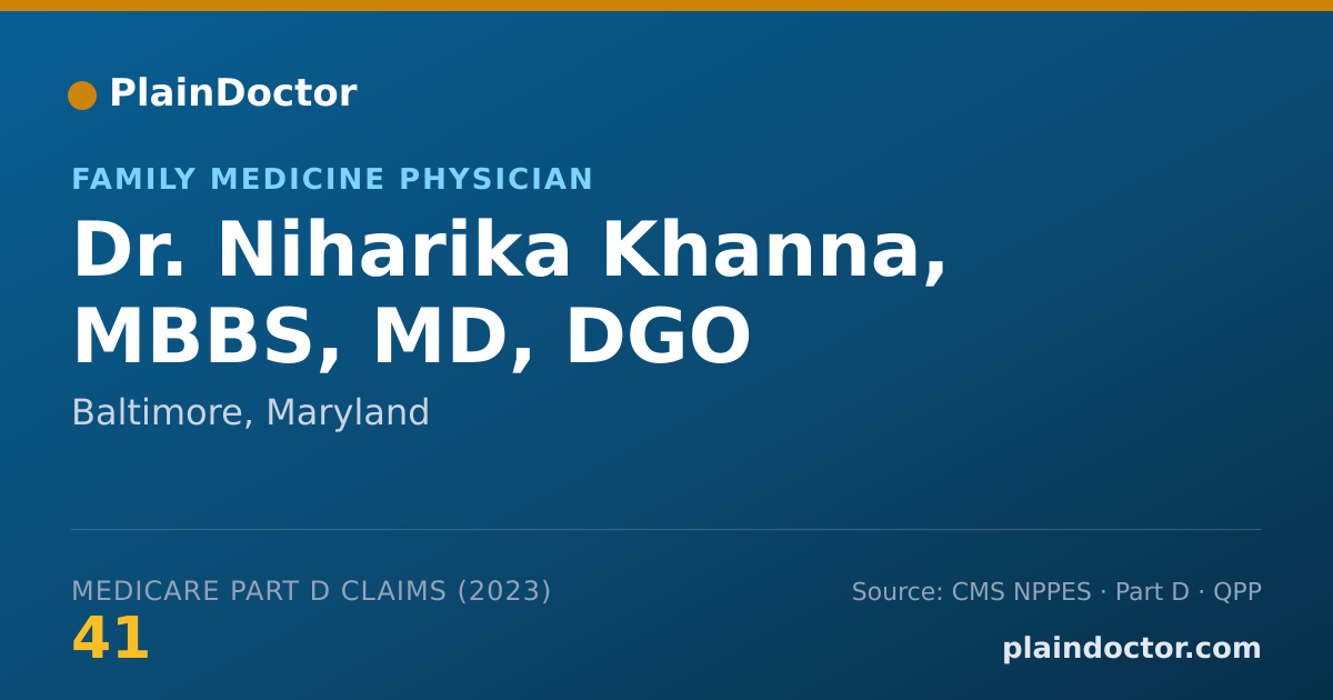Shareable card for Niharika Khanna, MBBS, MD, DGO - Family Medicine Physician, Baltimore, MD