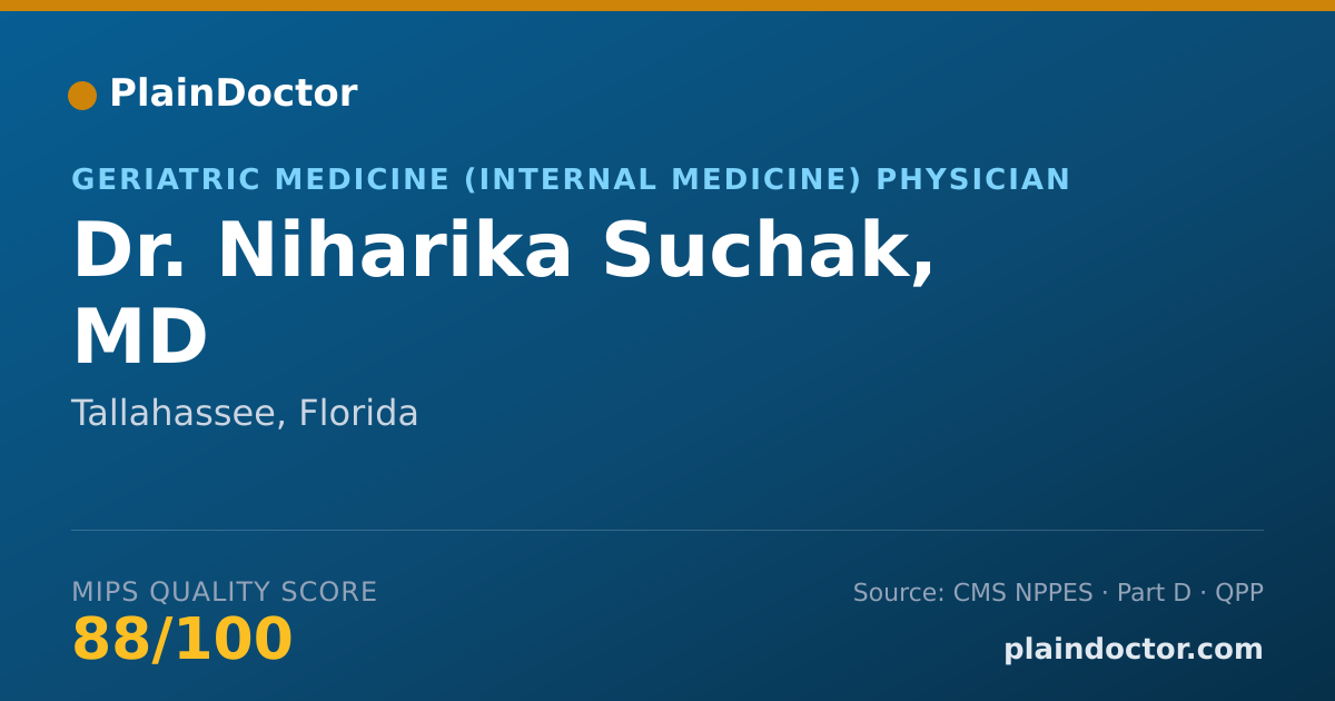 Shareable card for Niharika Suchak, MD - Geriatric Medicine (Internal Medicine) Physician, Tallahassee, FL