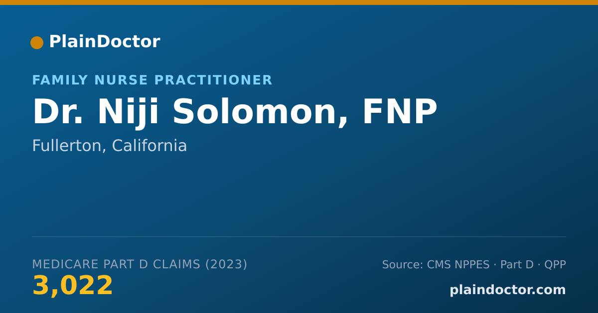 Shareable card for Niji Solomon, FNP - Family Nurse Practitioner, Fullerton, CA