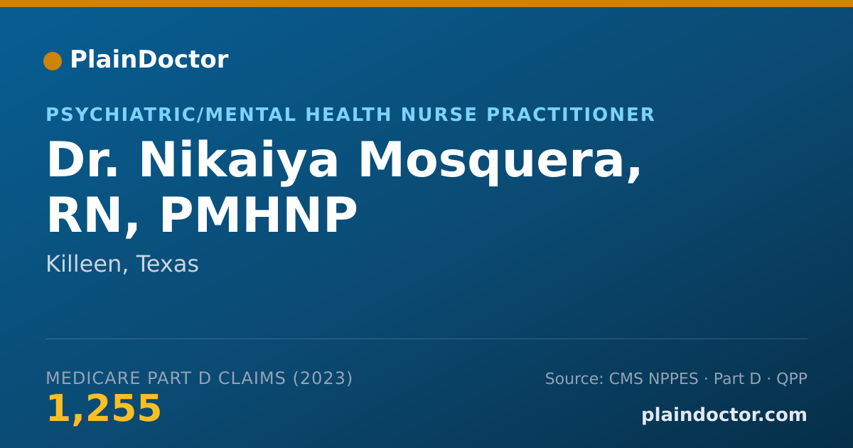 Shareable card for Nikaiya Mosquera, RN, PMHNP - Psychiatric/Mental Health Nurse Practitioner, Killeen, TX