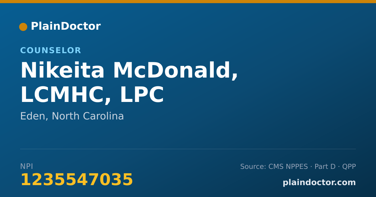 Shareable card for Nikeita McDonald, LCMHC, LPC - Counselor, Eden, NC