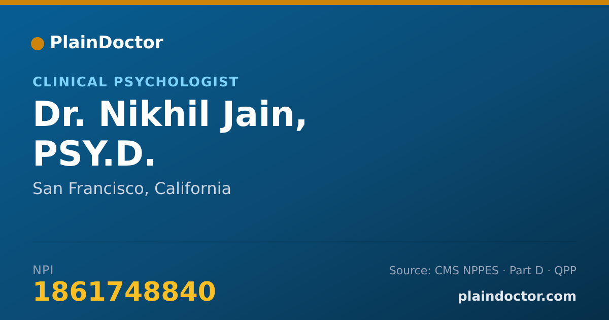 Shareable card for Nikhil Jain, PSY.D. - Clinical Psychologist, San Francisco, CA