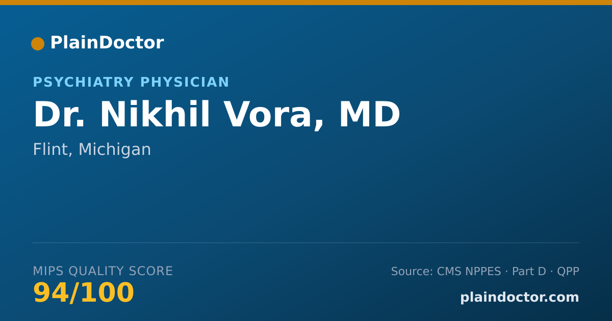 Shareable card for Nikhil Vora, MD - Child & Adolescent Psychiatry Physician, Flint, MI