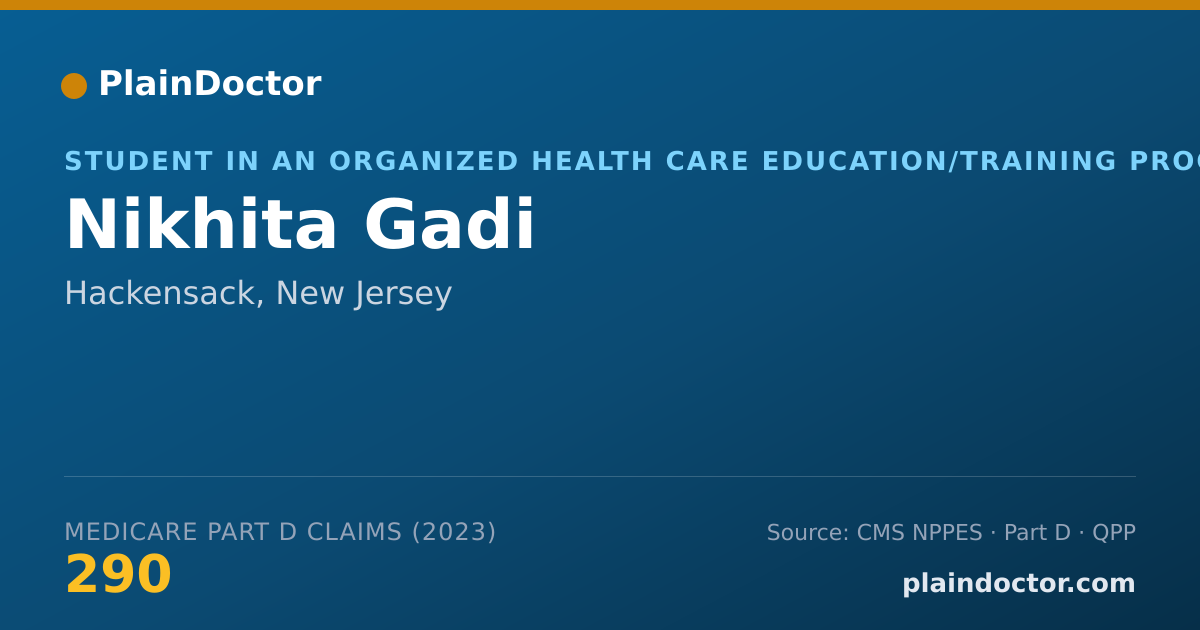 Shareable card for Nikhita Gadi - Student in an Organized Health Care Education/Training Program, Hackensack, NJ