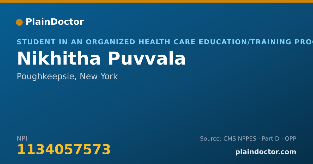 Shareable card for Nikhitha Puvvala - Student in an Organized Health Care Education/Training Program, Poughkeepsie, NY
