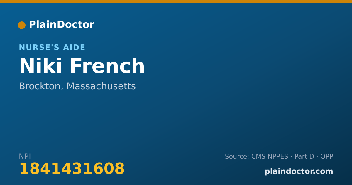 Shareable card for Niki French - Nurse's Aide, Brockton, MA