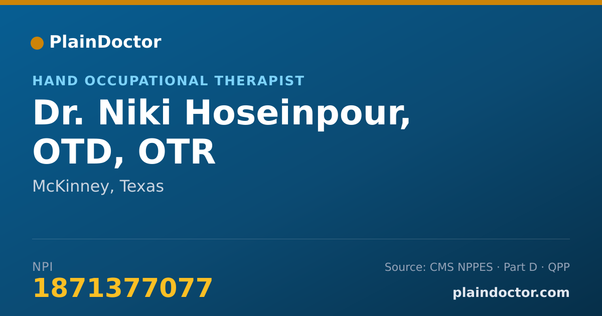 Shareable card for Niki Hoseinpour, OTD, OTR - Hand Occupational Therapist, McKinney, TX