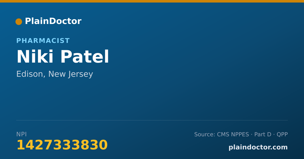 Shareable card for Niki Patel - Pharmacist, Edison, NJ