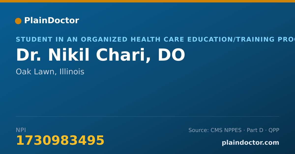 Shareable card for Nikil Chari, DO - Student in an Organized Health Care Education/Training Program, Oak Lawn, IL