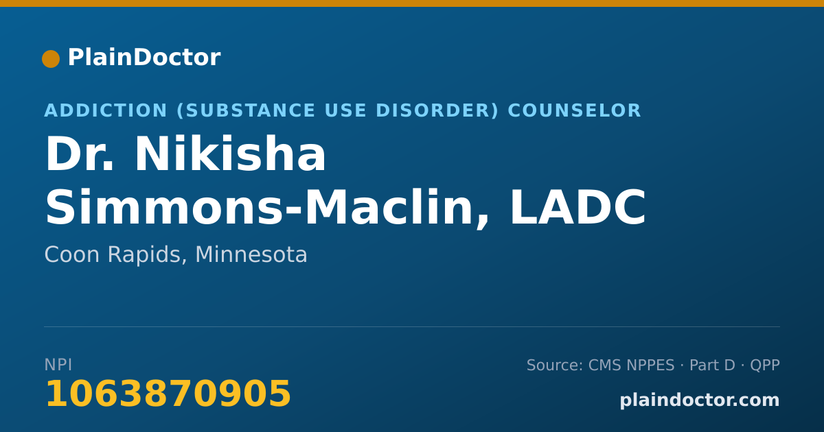 Shareable card for Nikisha Simmons-Maclin, LADC - Addiction (Substance Use Disorder) Counselor, Coon Rapids, MN