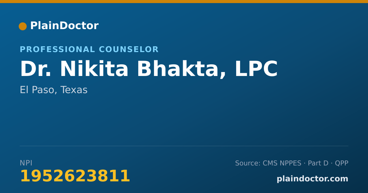 Shareable card for Nikita Bhakta, LPC - Professional Counselor, El Paso, TX