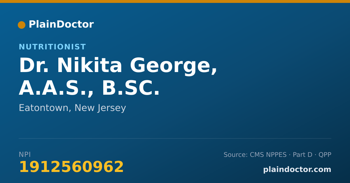 Shareable card for Nikita George, A.A.S., B.SC. - Nutritionist, Eatontown, NJ