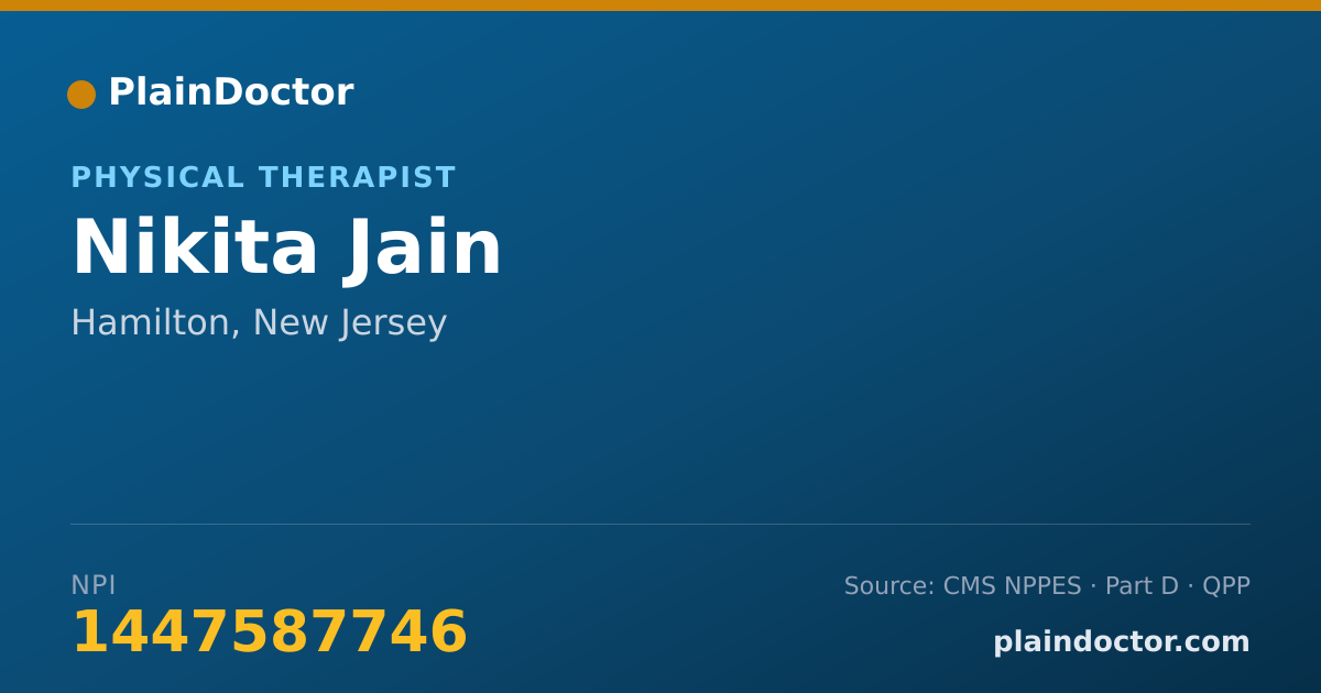 Shareable card for Nikita Jain - Physical Therapist, Hamilton, NJ