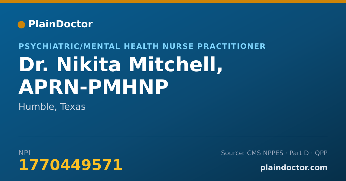 Shareable card for Nikita Mitchell, APRN-PMHNP - Psychiatric/Mental Health Nurse Practitioner, Humble, TX