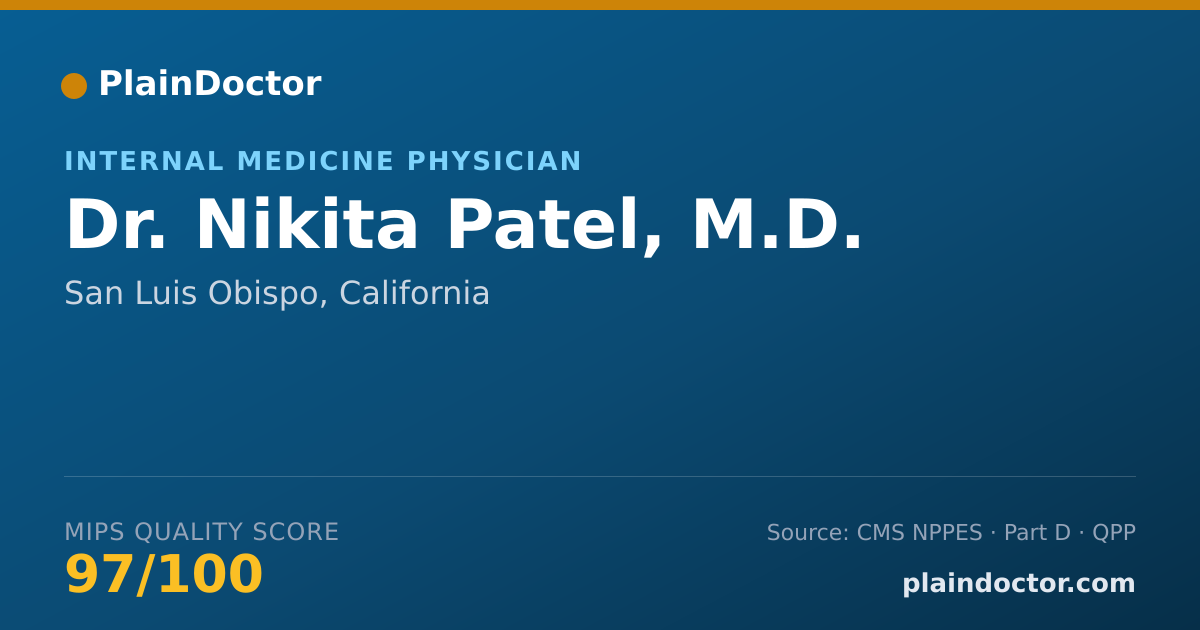 Shareable card for Nikita Patel, M.D. - Internal Medicine Physician, San Luis Obispo, CA
