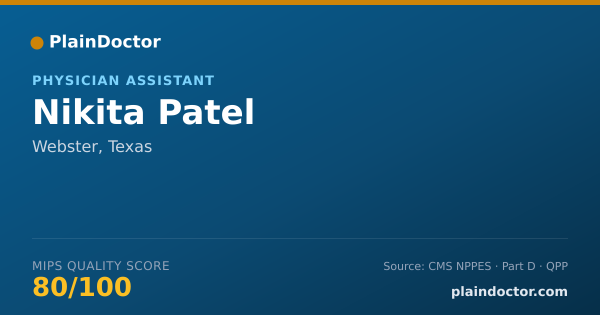 Shareable card for Nikita Patel - Physician Assistant, Webster, TX