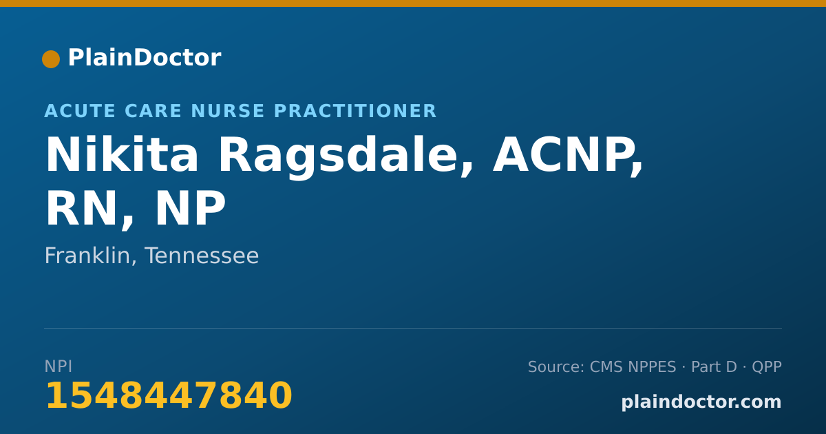 Shareable card for Nikita Ragsdale, ACNP, RN, NP - Acute Care Nurse Practitioner, Franklin, TN