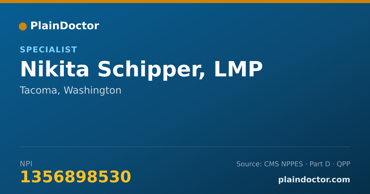 Shareable card for Nikita Schipper, LMP - Specialist, Tacoma, WA