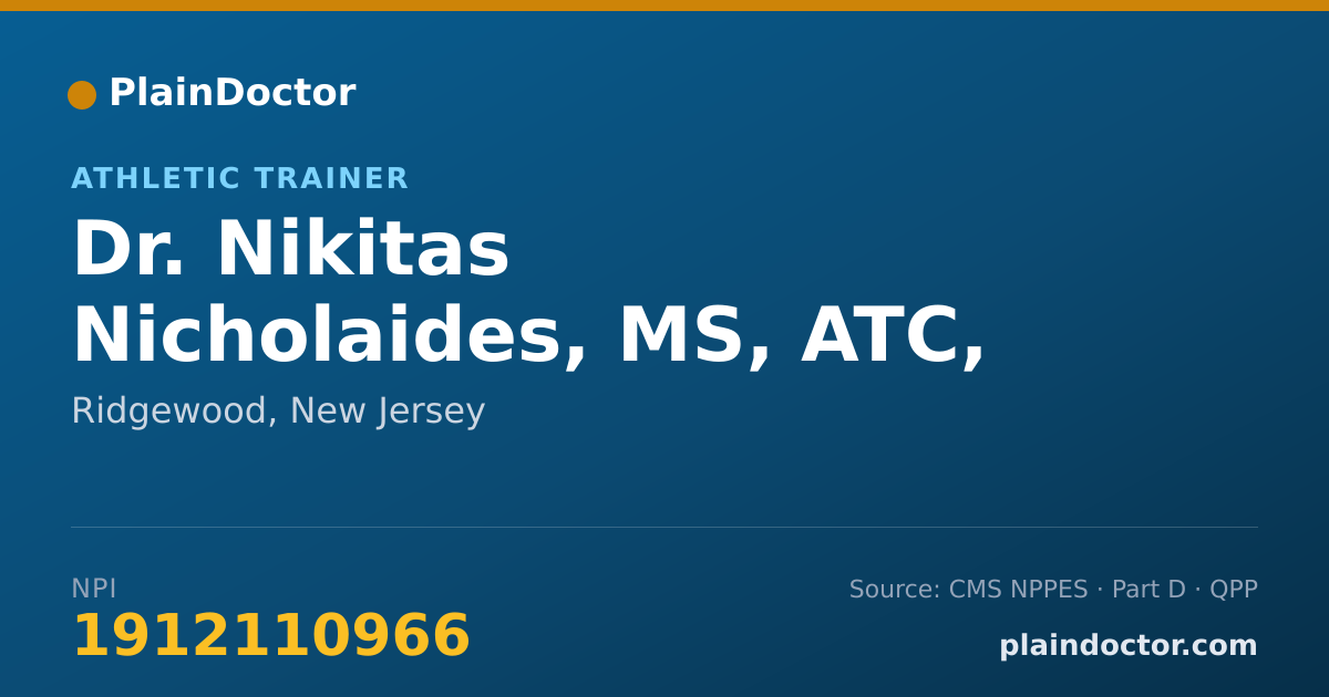 Shareable card for Nikitas Nicholaides, MS, ATC, CSCS, CFST2 - Athletic Trainer, Ridgewood, NJ