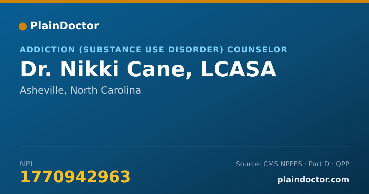 Shareable card for Nikki Cane, LCASA - Addiction (Substance Use Disorder) Counselor, Asheville, NC