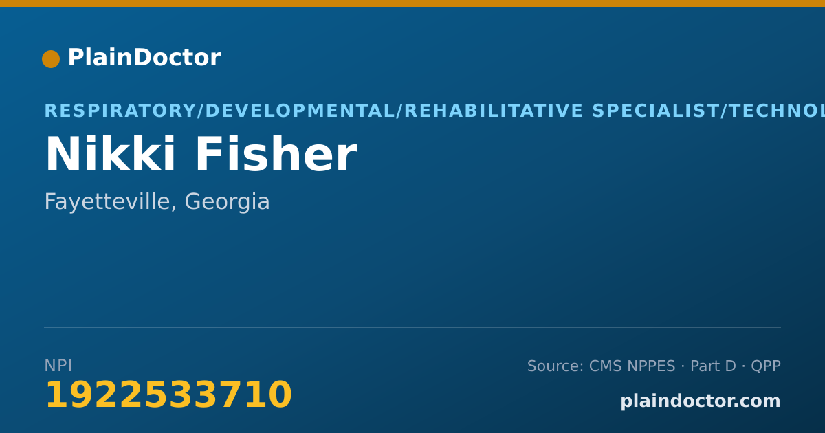 Shareable card for Nikki Fisher - Respiratory/Developmental/Rehabilitative Specialist/Technologist, Fayetteville, GA