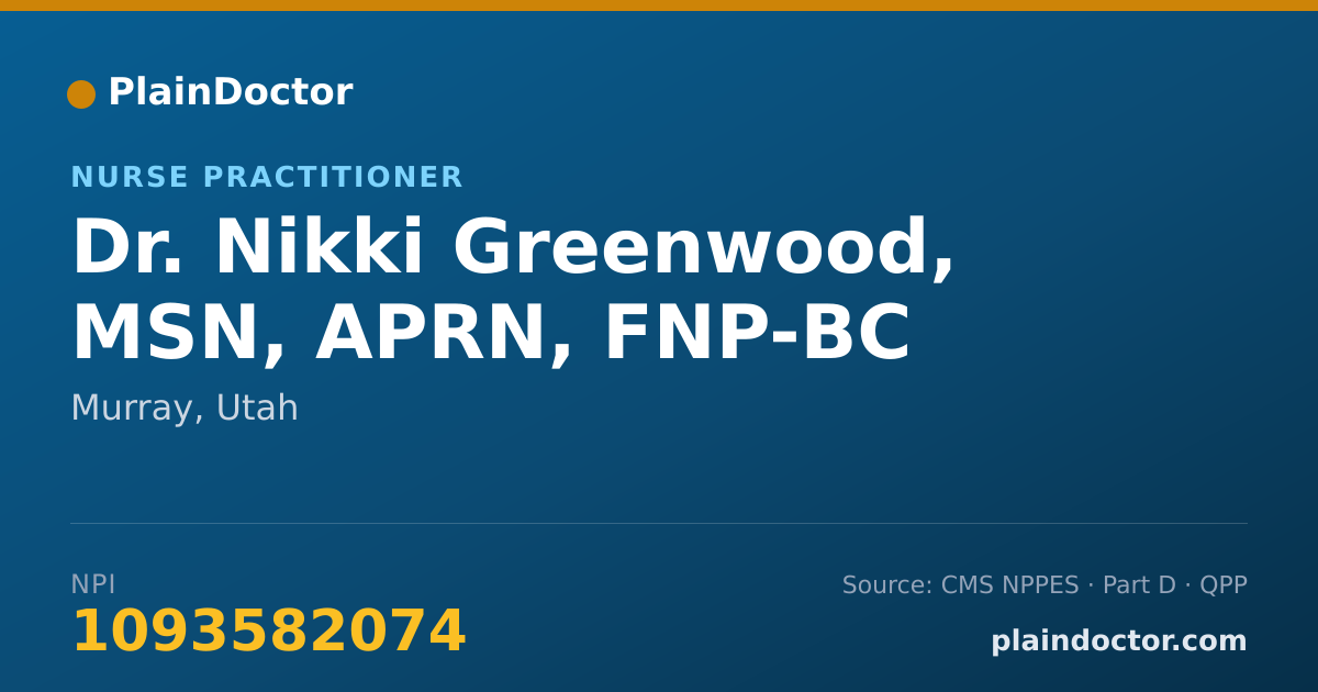 Shareable card for Nikki Greenwood, MSN, APRN, FNP-BC - Nurse Practitioner, Murray, UT